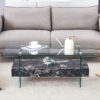 43.3 Inch Modern Two-Tier Coffee Table - Clear Tempered Glass and Black Marble Texture, Multifunctional Storage Design.The bottom tier includes a drawer.Can be used as a coffee table,side table,etc.