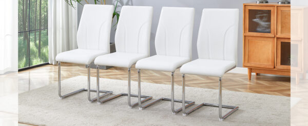 Set of 4 dining chairs, white dining chair set, PU material high backrest seats and sturdy leg chairs, suitable for restaurants, kitchens, living rooms