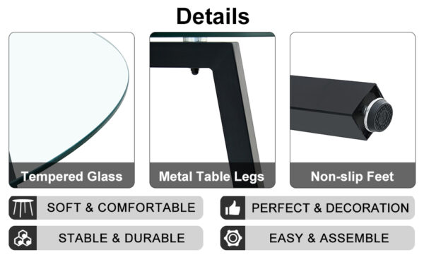 1ecea0c185b341ab9d32c99badaa8cf2_20240207_b07c3f2abae69a61926a93a96c12c2dc Modern simple style round transparent tempered glass table, tempered glass table top, black metal legs, suitable for kitchen, dining room and living room, 40 "*40" *29.5 "1123r