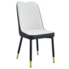 Modern Two-Tone PU Dining Chairs - White and Black spliced chairs With Gold Decorated Legs.White and Black spliced,Black Metal Legs,Set of 2 chairs.