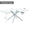 Large Modern Minimalist Rectangular Glass Dining Table for 4-8 people with 0.39" Tempered Glass Tabletop and Silver Metal Legs, for Kitchen, Living Meeting Room .71*35.4*30.W1151S01472