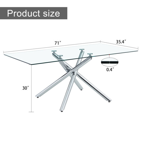 1eef7d5361ae46acb06dfee8ab9e97c9_375ecec7589f87cfd09a746d5a92a930 Large Modern Minimalist Rectangular Glass Dining Table for 4-8 people with 0.39" Tempered Glass Tabletop and Silver Metal Legs, for Kitchen, Living Meeting Room .71*35.4*30.W1151S01472