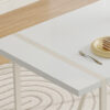 55"x31.5"Cream-Style White MDF Dining Table Set with 4 Armless Chairs.The backrest of the dining chair is designed with multiple vertical stripes.Adding a warm atmosphere to your family.