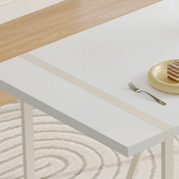 1ef7bcc7d6e54c2d86ecf0ead77836b1_53a5173f600ced928ae4e6f8bed778bf 55"x31.5"Cream-Style White MDF Dining Table Set with 4 Armless Chairs.The backrest of the dining chair is designed with multiple vertical stripes.Adding a warm atmosphere to your family.