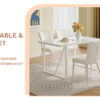 55"x31.5"Cream-Style White MDF Dining Table Set with 4 Armless Chairs.MDF Tabletop and metal legs.The backrest of the dining chair has a vertical line design.Adding a warm atmosphere to your family.