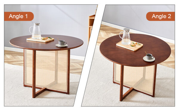 Chinese countryside retro solid wood round table, simple modern imitation rattan table, wooden table, desk. Suitable for dining room, living room, office