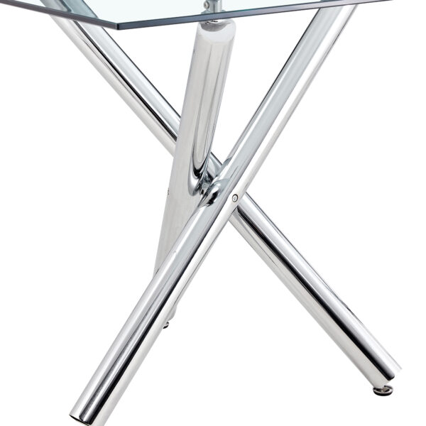 1f1ce7f1b8d74b6d9310029b6f9ccd44_6a6903018e484cb1207f67b71a772ce1 Large Modern Rectangular Glass Dining Table for 6-8 with 0.39" Tempered Glass Tabletop and Silver Chrome Metal Legs, for Kitchen.Tempered Glass Tabletop,Double Fork Metal Legs.W1151S03321