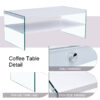 Double rectangular coffee table. The board surface is MDF, with white stickers, and both sides are transparent tempered glass. Suitable for living room, bedroom and other occasions.