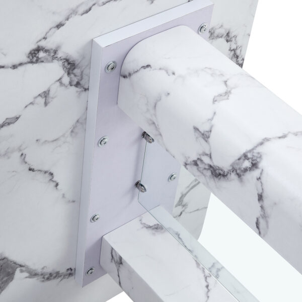 1f3f34632bad40eda574ab0f1d8d311f_85ddb33661d32d85b581412673eaee1a 64.5 x 35.4 Inch Stylish Marble Textured Dining Table, Perfectly Blending Simplicity And Transparency. Made of MDF Material With White Marble Texture Stickers, It Exudes A Strong Sense Of Fashion.