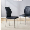 Luxury Simple Chair - Set of 6 BLACK PU Material High Resilience Dining Chair with Metal Silver Leg.The Chair Back Has a Vertical Stripe Design With Smooth And Uniform Lines.