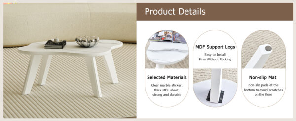 1f841d96bee64b16bab8e4c03924c1dc_4e74345fb85b7c51c7aaae2f97a4dfd7 Modern minimalist white imitation marble table top. Solid wood legs, cloud shape to give you a new experience, computer desk. The game table. Suitable for dining and living rooms.