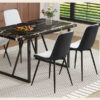 Table and chair set.Modern Black Marble Pattern MDF Dining Table Set - 55"x31.4" with 4 Extended Seat Cushion PU Dining Chairs.White and Black Splicing Colors Cushion.Iron Pipe Spraying Chair Legs.