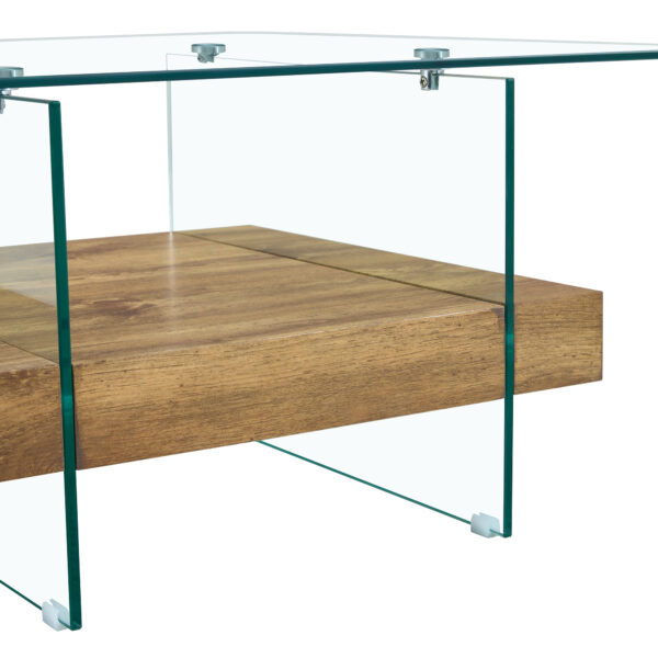1fb4c9670538497789f124864f7b5568_727a6a273750a74867c63229585bfad3 31.4 Inch Modern Two-Tier Square Coffee Table -An Elegant Combination of Clear Glass and Light Wood Texture Sticker.It can be used not only as a coffee table but also as a side table or display stand.