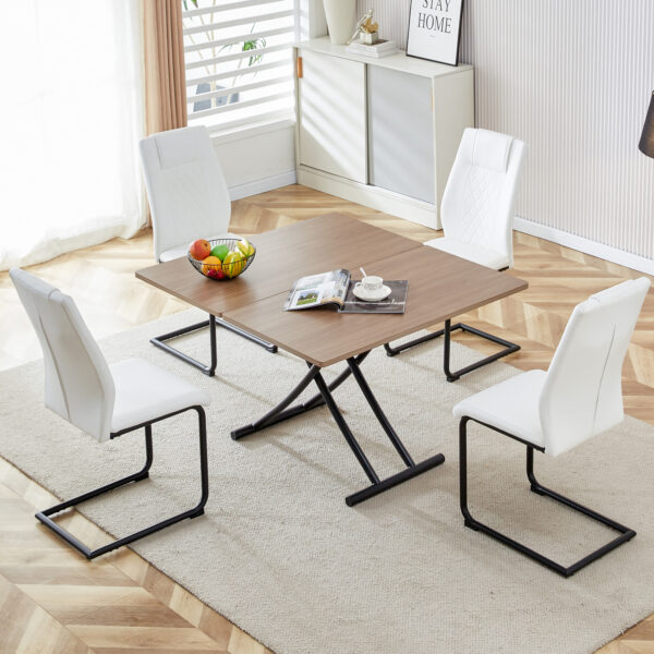 Modern minimalist multifunctional lifting table, with a 0.8-inch wood grain process sticker desktop and black metal legs, can be used as a dressing table, coffee table, dining table, and office table