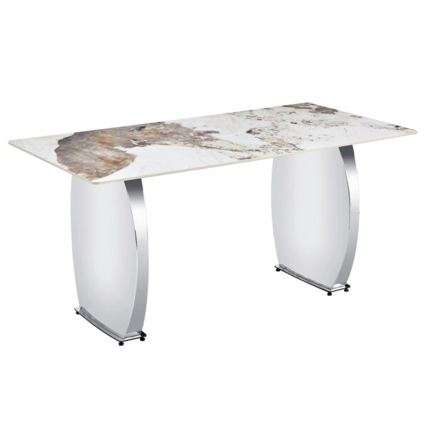 1fc9378510b6430f81df6f408016c69e_eea8b774152fd8aef03a89f95ffa31ae Table and chair set.63*31.4 Inch Pandora Patterned Sintered Stone Dining Table Set - 4 Dark Gray Chairs With Silver Metal Legs.Modern Light Luxury.Perfect For Dinner Room,Meeting Room,Kitchen,etc.