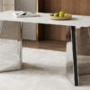 63"x31.5x30" Luxurious Snow Mountain Stone Sintered Stone Dining Table with Silver Stainless Steel Butterfly Legs.The tabletop is designed to be scratch and heat resistant.