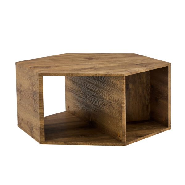 1fd8e6e321bf4afc9e141d3af21c2b74_9a7b8ed0ec31f15d68d60a9931700a89 Hexagonal MDF coffee table, characteristic pattern stickers, multi-hole design to give more storage space, simple and convenient design makes it suitable for all kinds of style scenes.