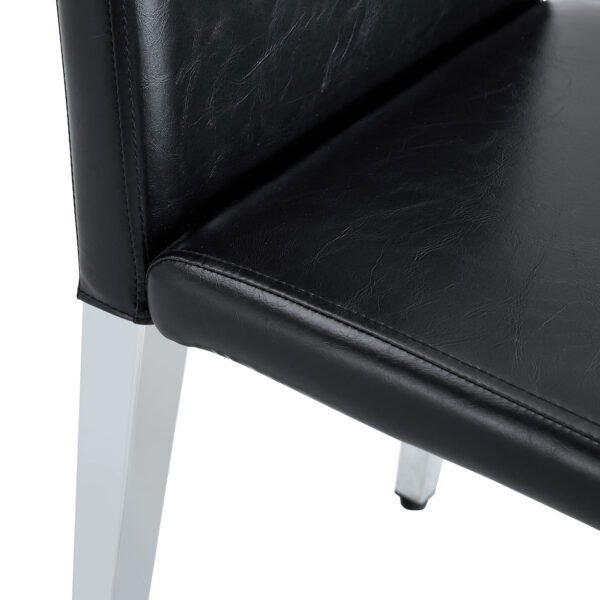 1fdd22303d784a1ba70668ac3f0e80af_0949eae552a4f14e03752215950ba64c Table and chair set.64.5x35.4 Inch Stylish White Marble Textured Dining Table.Paried With 6 Black PU dining chairs, Silver Metal Legs.Simple and versatile.High Elasticity Sponge Filling.