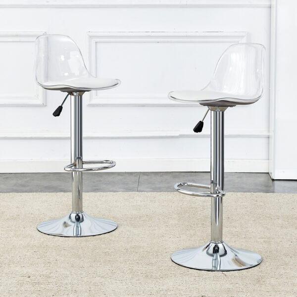 2001fc045e4d43f2a7a346f18f5ec8a6_13e2114b48ffec0c8a9d1469109f75dc Modern minimalist bar chairs and bar stools. Can rotate 360 ° and adjust lifting. PET backrest and PU seats. Set of 2. Suitable for bars, restaurants, and front desk cashiers. W1151P172644
