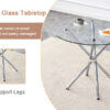 Table and chair set.36.6"Round clear glass dining table with a unique shape with ring-shaped gathered silver metal legs.Paired with 4 Dark gray high-quality PU dining chairs with silver metal legs.