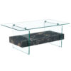 43.3 Inch Modern Two-Tier Coffee Table - Clear Tempered Glass and Black Marble Texture, Multifunctional Storage Design.The bottom tier includes a drawer.Can be used as a coffee table,side table,etc.