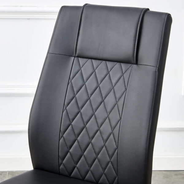 201643381a8146989e79fbd7b5f054ed_d0d2debe491a445d8b1ff5ac894a6aea Table and chair set.63"x31.5x30" Luxurious Pandora patterned Sintered Stone Tabletop with Golden Stainless Steel Butterfly Legs.Paried With 6 Black High-quality PU Chairs With Arched Metal Legs.