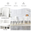 Table and chair set.The table has a glass top with imitation marble pattern stickers and stainless steel golden legs. Paried with chairs with PU artificial leather backrest cushions and black legs.