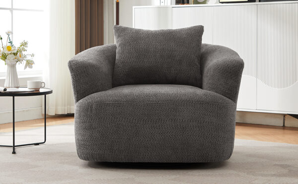 360° Swivel Chair, 38.2" Accent Chair Sofa, Upholstered Swivel Barrel Sofa Chair with a Throw Pillow for Living Room, Bedroom, Office and Hotel, Grey