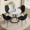 Table and chair set.A Modern Minimalist Circular Dining Table With A Diameter Of 33.3 Inches.Paired With 4 Black Linen-Cotton Material High Resilience Dining Chair with Metal Leg.