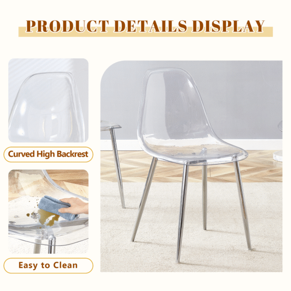 20d5b33d95724bfa9da5bff16b3b586f_d3b0b36633d70d4486bc43c335365259 Table and chair set.71 * 35.4 inch rectangular dining table.Tempered Glass Tabletop,Silver 7-shaped Metal Table Legs.Paried With 6 Transparent Plastic Dining Chair with Silver Metal Legs.