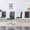 Luxury Simple Arch Chair - Set of 4 Dark Gray PU Material High Resilience Dining Chair with Arched Metal Silver Leg.Crazy Horse Texture PU Dining Chairs.
