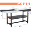 Table and chair set.71*35.4 inch White And Black Spliced Dining Table With Storage Function In The Middle Of The Table Legs.Paired With  6 Light Gray Linen Dining Chairs With Curved Widened Cushion.