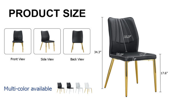 217befcbc5be46078894d79dd9ec9c08_20240205_1b82617968574522c4414ed2802b4616 Four black dining chairs. A medieval modern chair made of PU material with soft cushions, equipped with golden metal legs. Suitable for restaurants and living rooms