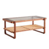 Modern simple rectangle double-layer Walnut color solid wood Glass desktop tea table rattan woven Chinese side table small rectangle table suitable for living room, dining room and bedroom
