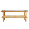 Modern simple rectangle double-layer solid wood Glass desktop tea table rattan woven Chinese side table small rectangle table suitable for living room, dining room and bedroom