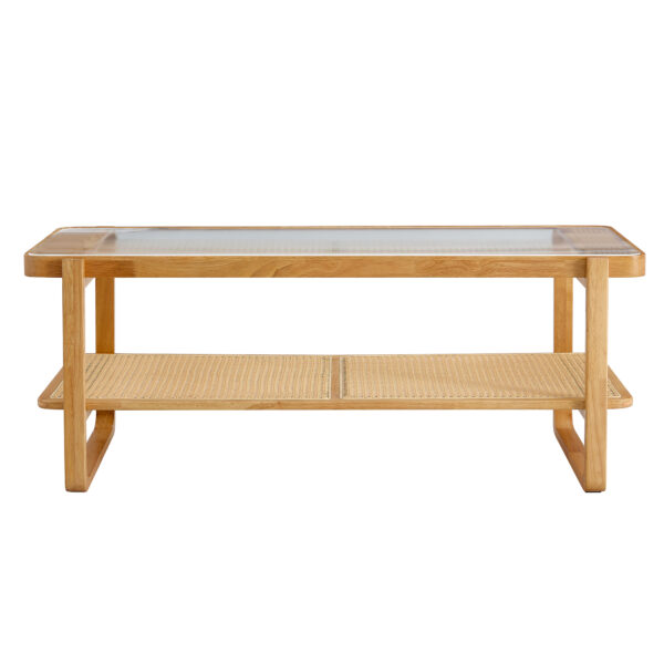 21aeee0169324d7bb4fd29b78ba4cf47_20231214_54f0c9b50e1902cc291e945bc5693759 Modern simple rectangle double-layer solid wood Glass desktop tea table rattan woven Chinese side table small rectangle table suitable for living room, dining room and bedroom