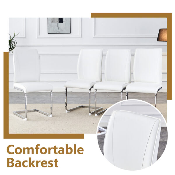 21c9b59dc11446059d0ace3d2cfb98c4_b5964ed31b3885cf4b45a97f6a4d57ba Table and chair set.63"*35.4" White Imitation Marble Pattern MDF Dining Table Set - 4 Soft and Comfortable White PU Chair With Arched Metal Silver Leg.Create Your Exclusive Low-Key Luxury Space.