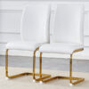 Luxury Simple Arch Chair - Set of 2 WHITE PU Material High Resilience Dining Chair with Arched Metal Gold Leg.