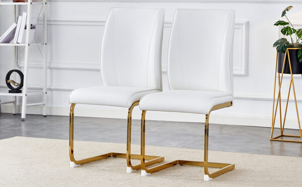 21dbd8adfe184176ada95a29c98d6952_a6c0a617829834fc0abb47c03113219d Luxury Simple Arch Chair - Set of 2 WHITE PU Material High Resilience Dining Chair with Arched Metal Gold Leg.