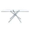 Large Modern Minimalist Rectangular Glass Dining Table for 4-8 people with 0.39" Tempered Glass Tabletop and Silver Metal Legs, for Kitchen, Living Meeting Room .71*35.4*30.W1151S01472