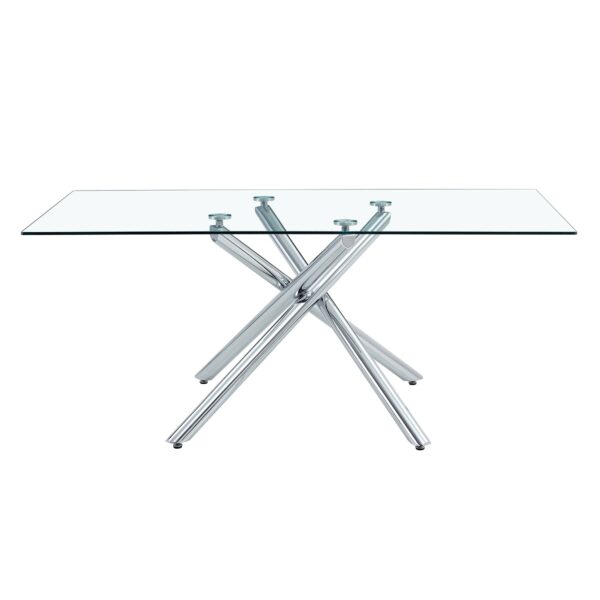 21e3b25c1f2e4960a96651c8eacf45fe_20221218_f332928f01ce0576f8e550bfe376cec5 Large Modern Minimalist Rectangular Glass Dining Table for 4-8 people with 0.39" Tempered Glass Tabletop and Silver Metal Legs, for Kitchen, Living Meeting Room .71*35.4*30.W1151S01472