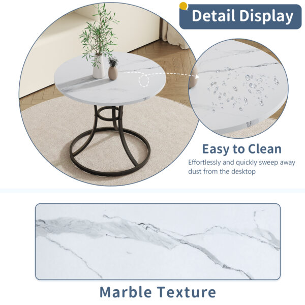 21e4e92e48ed43fda7e08c093d113d16_8f8a50c6a1ccc6c788feba83e1901d20 Table and chair set.A Modern Minimalist Circular Dining Table With A Diameter Of 33.3 Inches.Paired With 4 High Quality Light Gray Dining Chairs Made Of Linen Fabric.Iron pipe spraying Legs.