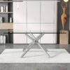 Large Modern Minimalist Rectangular Glass Dining Table for 4-8 people with 0.39" Tempered Glass Tabletop and Silver Metal Legs, for Kitchen, Living Meeting Room .71*35.4*30.W1151S01472