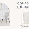 Table and chair set.A minimalist retro rectangular dining table with a specially textured top and black metal legs.Paired With 6 White Artificial PU Chairs With Curved Widened Cushion Design.