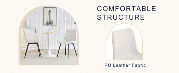 21e9a53d5f37422f95c846eb4dc710cf_b222864584c8e745aee19270de86498e Table and chair set.A minimalist retro rectangular dining table with a specially textured top and black metal legs.Paired With 6 White Artificial PU Chairs With Curved Widened Cushion Design.