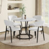 Table and chair set.A Modern Minimalist Circular Dining Table With A Diameter Of 33.3 Inches.Paired With 4 White Minimalist Ergonomic Dining Chair, With A Curved Backrest For Comfortable Design.