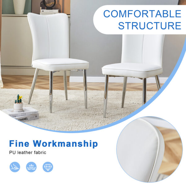 224f56b785394a2bbc2dca0298292f46_c682348215d21f7a0f09316c0e381051 Table and chair set.Elegant Transparent Tempered Glass Dining Set - 71"x35.4" with 8 White PU Chairs with a vertical stripe design on the backrest.