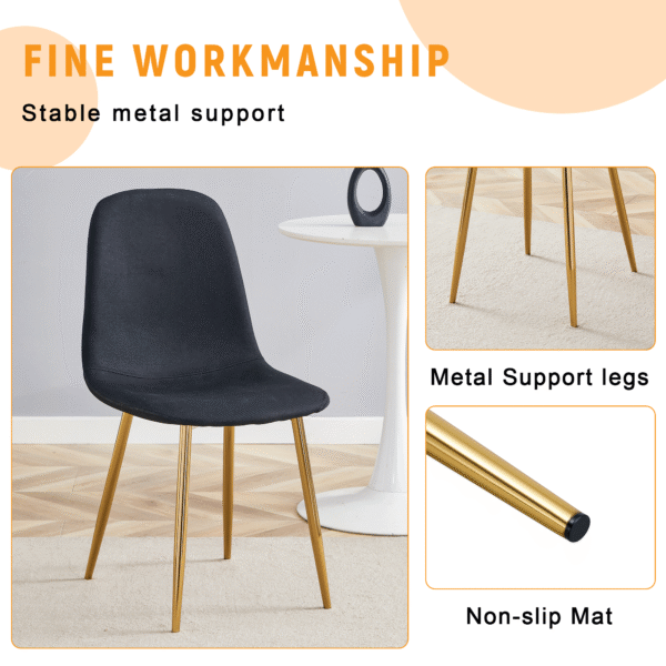 22548d3aed734305a07d9cd620c5b1d2_0dfe7549ba7071274aa20ea1000a00fa Luxury Simple Chair - Set of 4 BLACK Linen-Cotton Material High Resilience Dining Chair with Metal Golden Leg.Integral metal leg architecture,Suitable for various interior decoration styles.