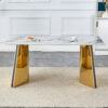 63"x31.5x30" Luxurious Cold Jade Slab Dining Table with Golden Stainless Steel Butterfly Legs.The tabletop is designed to be scratch and heat resistant.Slabs Tabletop,Golden Stainless Steels Legs.