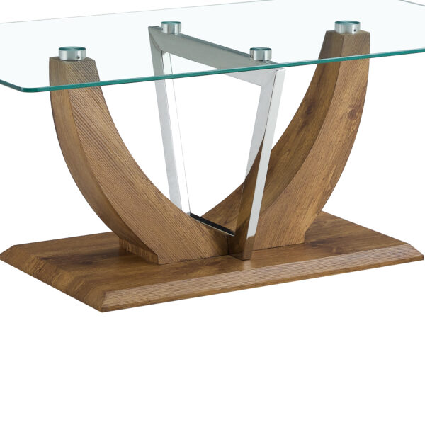 2259b64519ad41ef88bc9b625b73ae53_20240321_ae479a31a3dbfa9687b4c3fb52cf51b5 Modern minimalist transparent tempered glass coffee table with wooden MDF legs and stainless steel decorative columns. Computer desk. Game table. CT-907